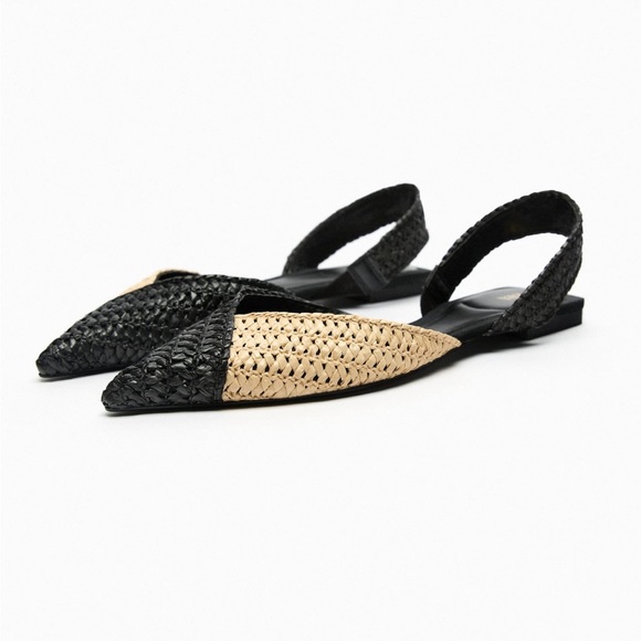 Zara WOVEN RAFFIA SLINGBACK FLATS. Multi-Color. Sizes 7.5, 8. New with Tags. - Picture 4 of 6